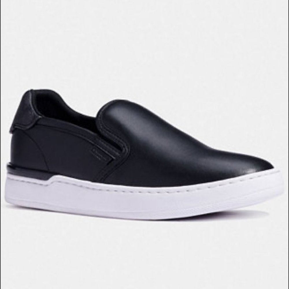 Coach Walker Leather Slip On Sneaker Black Low Top 7.5